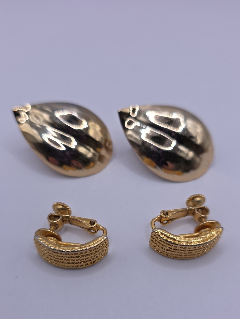 Vintage Gold-tone Textured & Leaf Clip-On Earrings Bundle